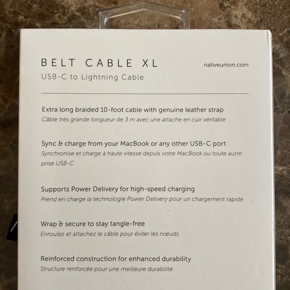 Native Union, 10ft Belt Cable XL, USB-C to Lightning Cable, New in Box unused - Picture 5 of 7